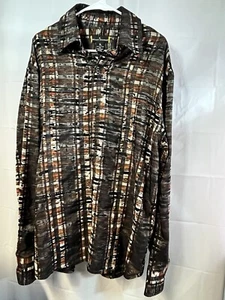 Vintage Stacy Adams Long Sleeve Button Up Brown Orange Multicolor Shirt Size XL - Picture 1 of 7