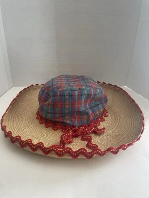 Eric Javits Women's Sun Hat Straw Soft Fabric Top Red Ribbon Read Description - Image 1 of 4