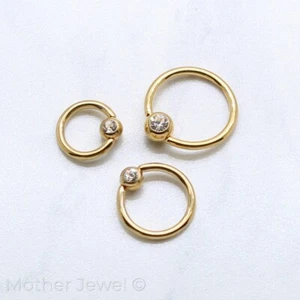 14K YELLOW GOLD IP CZ 16G CBR BCR EAR NOSE LIP SEPTUM DAITH HELIX CIRCLE RING - Picture 1 of 8