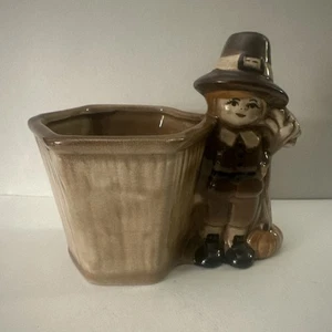 VTG Pilgrim Thanksgiving Planter Mr C Lola WI Autumn Fall Pumpkin Child Decor - Picture 1 of 6