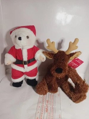 Hallmark Lot Of Comet The Reindeer Sparkle Fur and Santa Bear Plush Stuffed  - Image 1 of 4