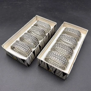 8 Vintage Mastad Made in Norway, 2 Sets of 4 Metal Napkin Rings with Box - Bild 1 von 6