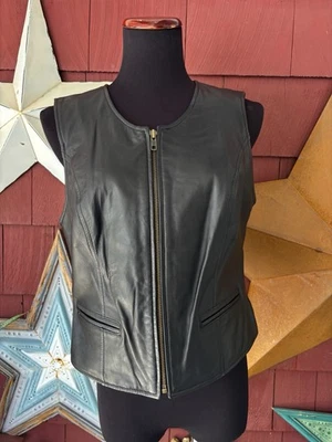 Chaleco Hillard Hanson Vintage Cuero Cordero Negro Cremallera Motociclista Motocicleta Mujer Talla M Foto 1 de 4