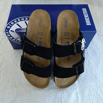 Birkenstock Arizona Black Suede Soft Footbed Sandals Men/Women Comfort Classic - Image 1 of 4