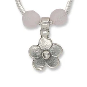 925 Sterling Silver Necklace Tiny Flower With Pink Beads From Israel By Lior - Picture 1 of 1