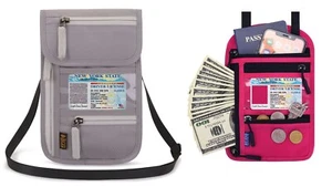 RFID Blocking Travel Neck Pouch, Passport Holder, Multicolor - Picture 1 of 20