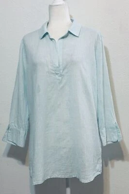 Vineyard Vines Size L Lucaya Tunic 100% Linen Striped Mint Green Timeless Staple - Image 1 of 4