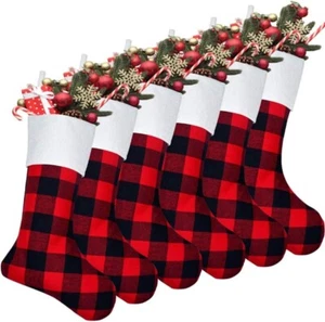 Paquete de 6 Medias de Navidad 18 Pulgadas Rojo Negro Búfalo Cuadros Chimenea Colgante EE. UU. - Imagen 1 de 13