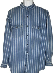 Vtg Bachrach Sport Men's Blue Denim w/ White Stripes Banded Collar Retro! Sz: XL - Picture 1 of 9