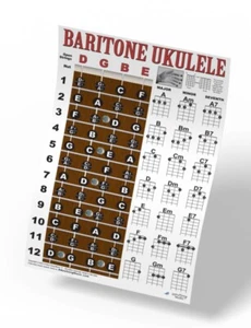 Baritone Ukulele Fretboard Chord Wall Chart Poster Uke Chords DGBE Beginner - Picture 1 of 5