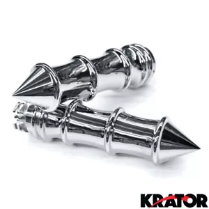 MOTORCYCLE CRUISER CHROME SKELETON STYLE BILLET SPIKE HAND GRIPS HANDGRIP PAIR - Picture 1 of 3