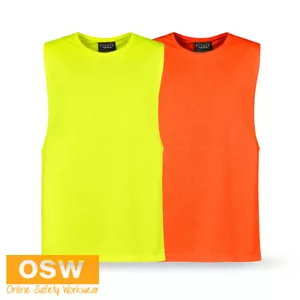 Hi Vis Mens Sleeveless Tee Work Yellow/Orange TRADIES Syzmik ZH297 - Picture 1 of 7