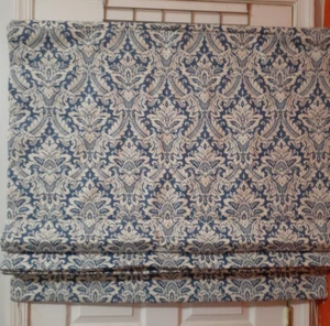 Blindster Blue & White Cotton Roman Shades Corded Lined-3 Available - Picture 1 of 10