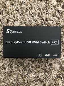 Synvisus DisplayPort USB KVM Switch 4x1 4-Way DP 4K HBR2 USB X00030D84R1 No Cord - Picture 1 of 6