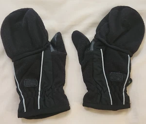 Youth Convertible Mitten Gloves Size M/L 8-20 Black Thinsulate Ski Winter Unisex - Picture 1 of 11