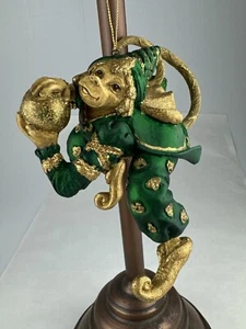 Sorcerer Wizard Monkey Ornament Mythical Green Gold Hanging Vintage - Picture 1 of 16