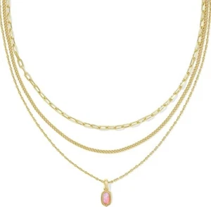 Kendra Scott Mini Elisa Triple Strand Necklace Carnation Pink Kyocera NWT Box - Picture 1 of 4