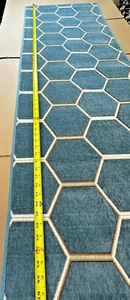 RUG HONEYCOMB BLUE Easy Clean Non-Slip Modern Home Hallway Decor 69"x23" NEW - Picture 1 of 12