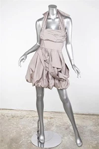 Vestido TASHI LUNGTA Gris Seda Satén Halter Plisado Fiesta Cóctel EE. UU. 6 / REINO UNIDO 8 - Imagen 1 de 10