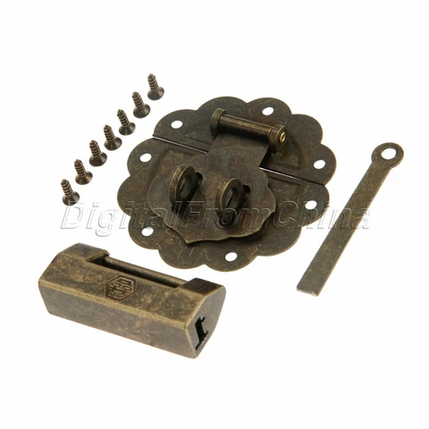 Unique Bronze Padlock & Latch Hasp Catch Set Wooden Chest Jewelry Box Decorative Cover