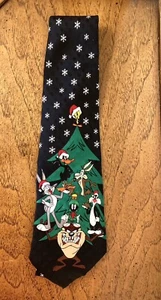 Looney Tunes Mania Men's Necktie Christmas Bugs Bunny Daffy Duck Tas 1996 Vtg - Picture 1 of 6