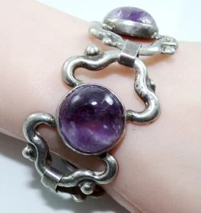 VTG Early Taxco Mexico Sterling Silver Modernist Purple Amethyst Bracelet FZ - Picture 1 of 5