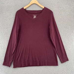 Westbound Top Womens Large Brown Stretch Knit Long Sleeve V Neck Pullover Casual - Picture 1 of 10