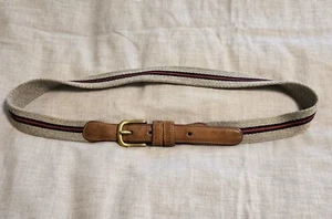 VTG COACH Navy red natural stripe Wool 34"Brown Leather Brass Buckle Belt - Picture 1 of 4