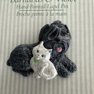 Hallmark Mitford Dog & Cat Lapel Pin • Barnabas & Violet Hand-Painted - Picture 1 of 5