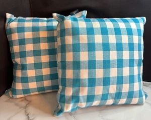 Blue & White Checkered Pillows Set of 2 - Picture 1 of 6