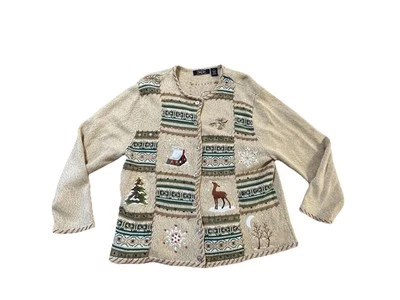 Кристалл Кобе страны деревенский уродливый Рождественский свитер кардиган олень кабина Sz XL - Изображение 1 из 4