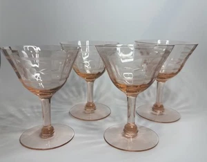 Antique Pink Etched Depression Glass Coupes - Read Full Description - Set of 4 - Picture 1 of 24