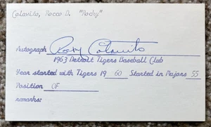 Rocky Colavito signed card - Indians Tigers debut 1955 - - Picture 1 of 1