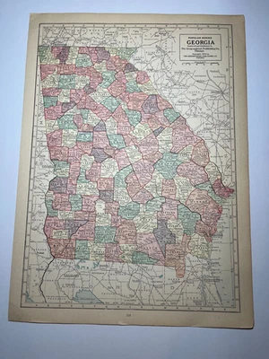 1911 GEORGIA State Map fm 1911 New Census World Atlas SEE DESCRIP - Image 1 of 3