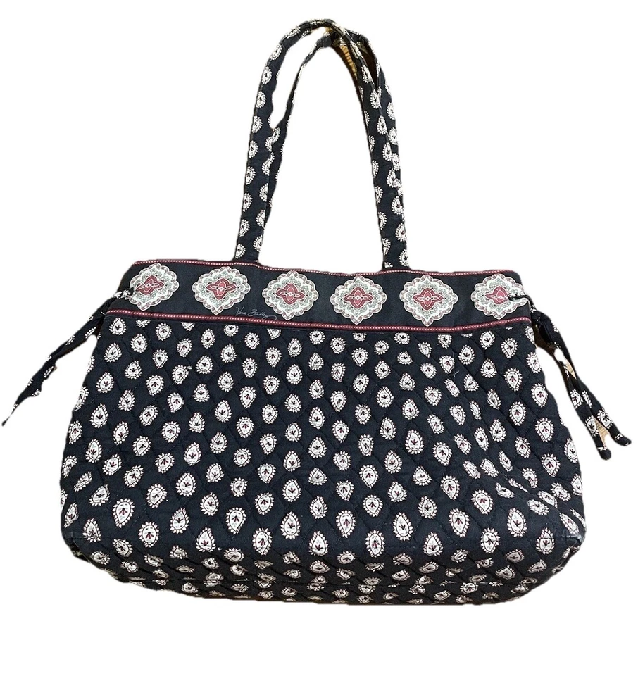 Vintage Vera Bradley Medallion Black Red White Quilted Tote Bag Retired Made USA - Image 1 of 4
