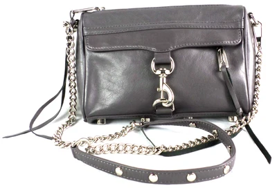 Rebecca Minkoff Gray Leather Mac Mini Chain Link Studded Crossbody Shoulder Bag - Image 1 of 4