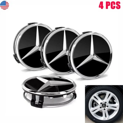 4PCS Wheel Rim Center HubCaps 75mm Fit For Mercedes Benz C E S GLK Black Emblem  Foto 1 de 4