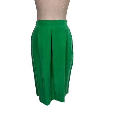 Falda midi plisada 100 % seda verde seda agosto vintage cintura elástica vacaciones 10 Foto 1 de 4