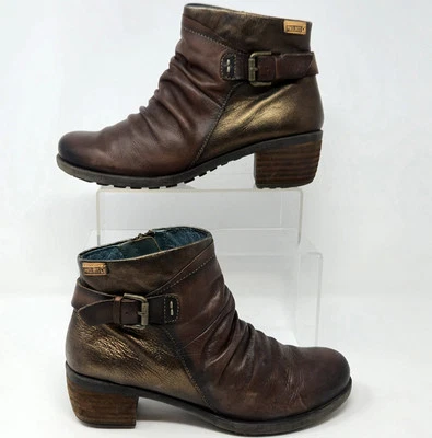 Pikolinos Le Mans Metallic Leather Bootie Ankle Buckle Zipper Women Size 6 Boot - Image 1 of 4