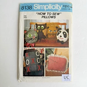 Vtg Simplicity 8138 Animal Pillow Pattern Panda Cat Lion Owl Tic-Tac-Toe UNCUT - Picture 1 of 3