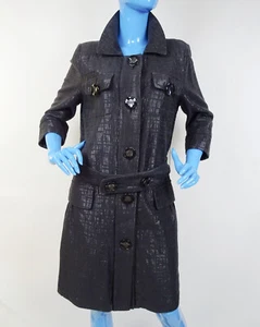Vertigo Paris Iridescent Shimmering Black Trench Coat Mod Retro L 12 14 ¾ Sleeve - Picture 1 of 8