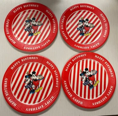 8 Platos de Papel de Feliz Cumpleaños Vintage Mickey & Minnie Mouse Despojados Años 70? 60 Foto 1 de 2