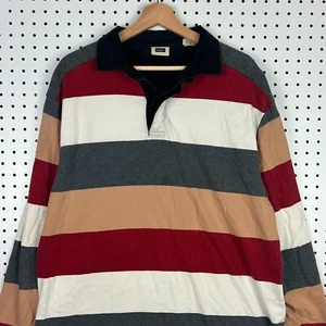 Y2K Haggar Rugby Polo Shirt Long Sleeve Size XL Striped Colorful Orange Red Fall - Picture 1 of 6