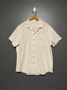 Mens Linen Blend XL Beige Shirt Short Sleeve Collar Italian Designed - Picture 1 of 6