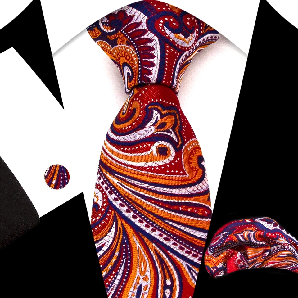 Clásico Floral Rojo Blanco Jacquard Seda Para Hombre Corbata Corbata Pañuelo Conjunto de Gemelos Foto 1 de 1