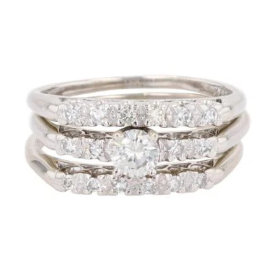 .60ctw Diamond Solitaire with Accents Wedding Set Rings 14k White Gold Size 8.25 - Image 1 of 4