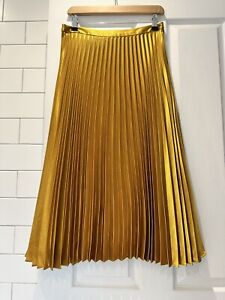 Whistles Gold Satin Pleated Midi Skirt 12