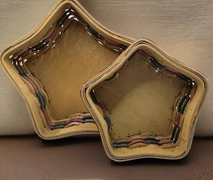 Pair Of Retro Stacking Star Baskets With Wood Bottoms Rustic Country Cottage - Picture 1 of 15