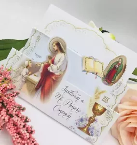 24 FIRST COMMUNION INVITATIONS SPANISH PRIMERA COMUNION INVITACIONES GIRLS - Picture 1 of 8