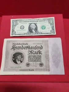 VINTAGE 1923 GERMANY 100000 MARK REICHSBANKNOTE Circulated World Money NICE C #3 - Picture 1 of 7